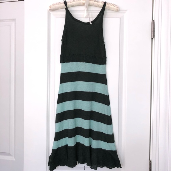 Free People Sweater Dress Tunic Top Wool Angora Blend Green Stripe Size XS VTG - Picture 3 of 9